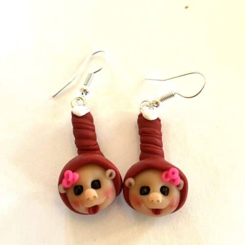 UDSOLGT Øreringe med nisse med lyserød blomst